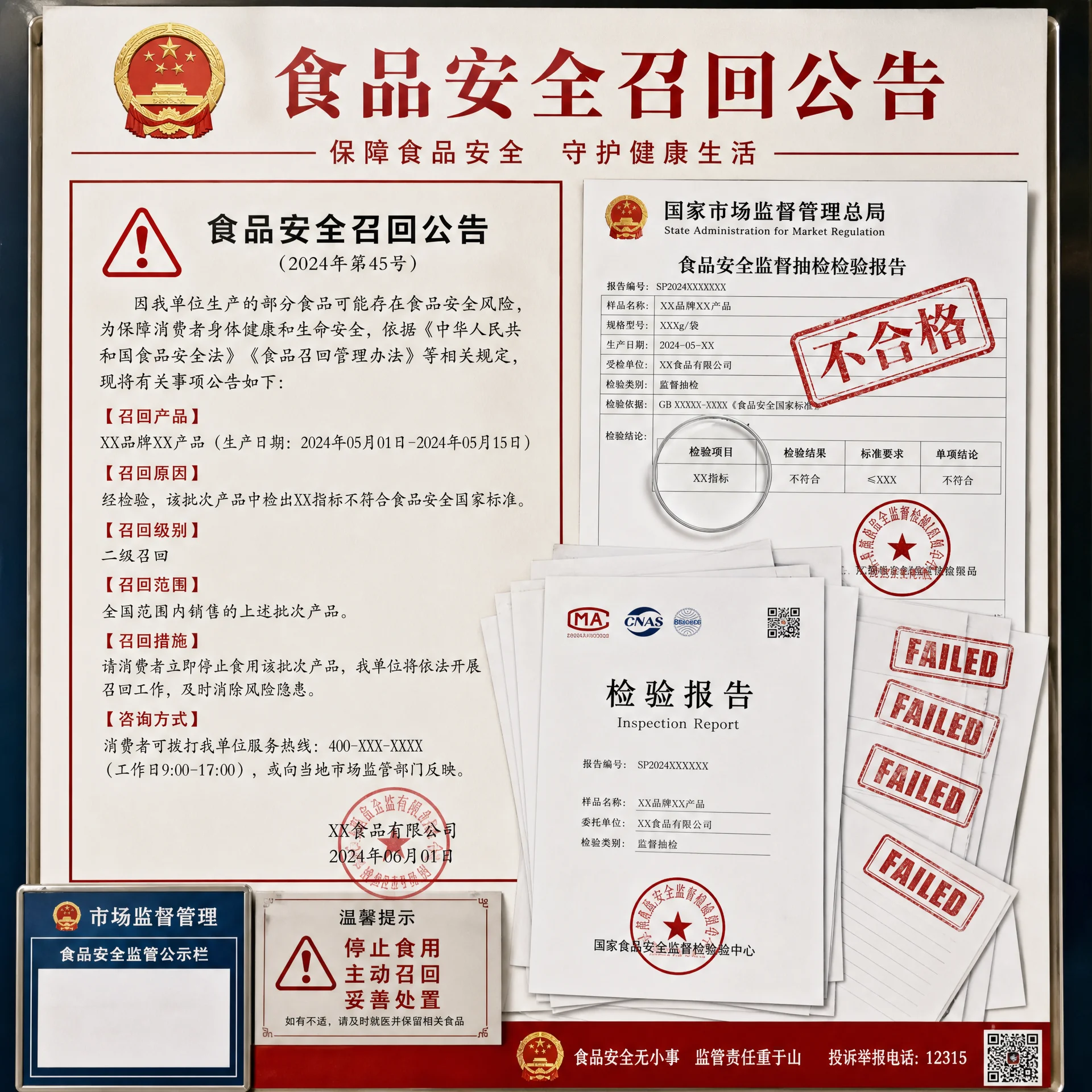 食品安全召回公告和不合格检验报告文件